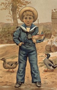 Sømandsdreng med en båd, victoriansk kort af English School